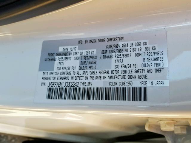 JM3KFABM1J0302242 - 2018 MAZDA CX-5 SPORT WHITE photo 10