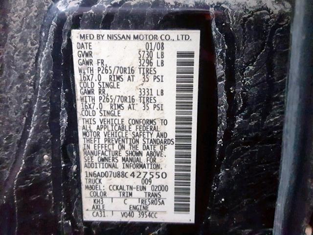 1N6AD07U88C427550 - 2008 NISSAN FRONTIER C BLACK photo 10