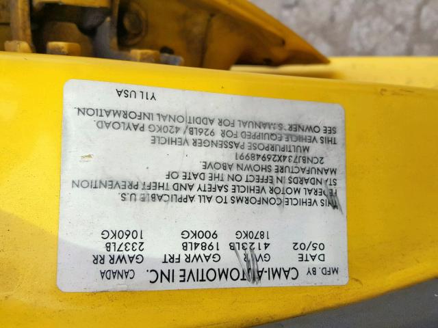 2CNBJ734X26948991 - 2002 CHEVROLET TRACKER ZR YELLOW photo 10