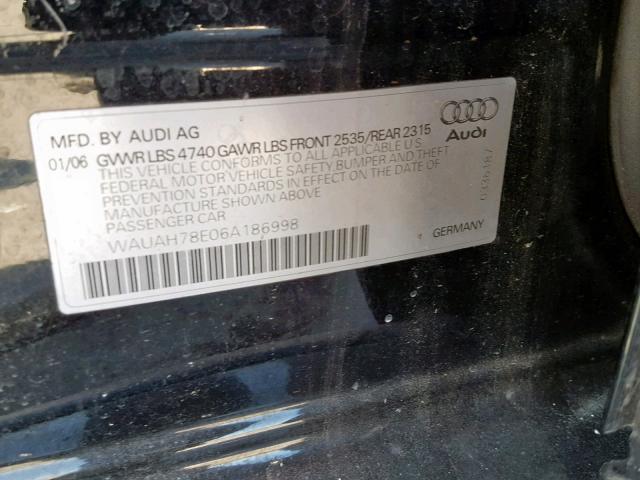 WAUAH78E06A186998 - 2006 AUDI A4 3.2 BLACK photo 10