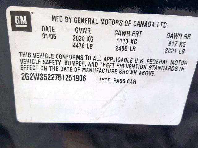 2G2WS522751251906 - 2005 PONTIAC GRAND PRIX BLACK photo 10