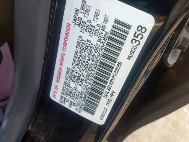 JA4LS21H9YP022289 - 2000 MITSUBISHI MONTERO SP BLACK photo 10