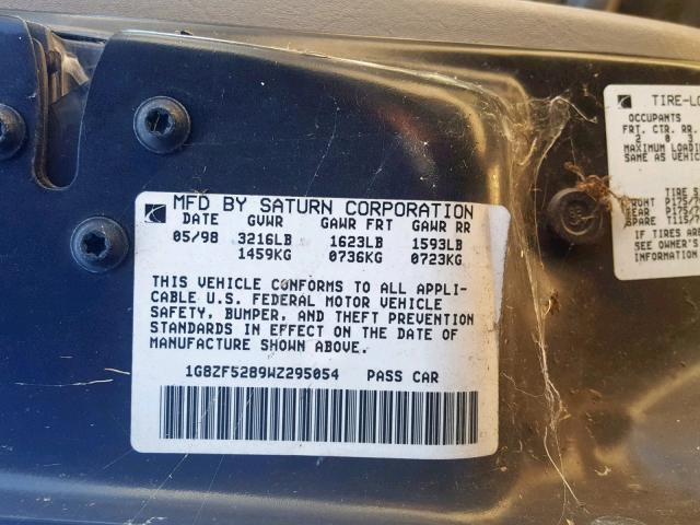 1G8ZF5289WZ295054 - 1998 SATURN SL GRAY photo 10