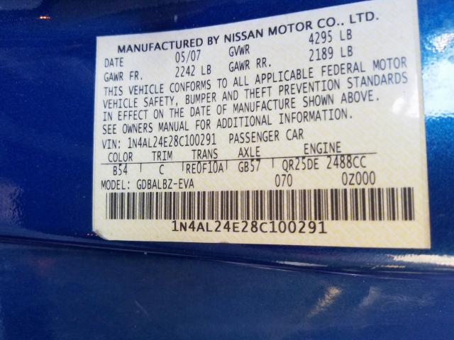 1N4AL24E28C100291 - 2008 NISSAN ALTIMA 2.5S  photo 10