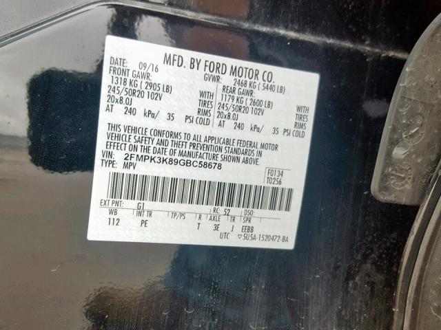 2FMPK3K89GBC58678 - 2016 FORD EDGE TITAN BLACK photo 10