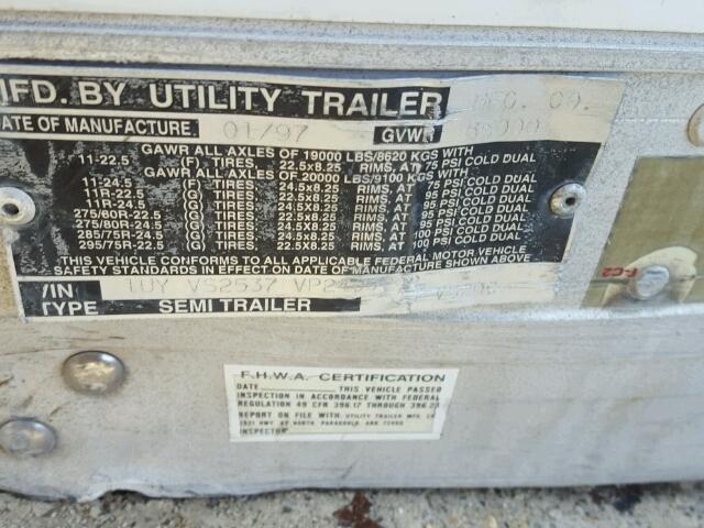 1UYVS2537VP240502 - 1997 UTILITY TRAILER თეთრი ფოტო 10