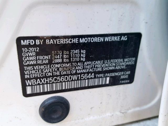 WBAXH5C56DDW15644 - 2013 BMW 528 XI WHITE photo 10