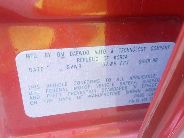 KL1TD52675B306504 - 2005 CHEVROLET AVEO BASE ბურგუნდია ფოტო 10