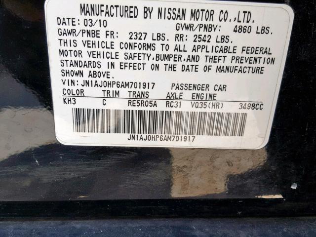 JN1AJ0HP6AM701917 - 2010 INFINITI EX35 BASE BLACK photo 10