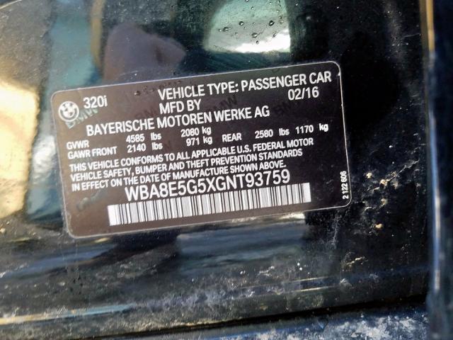 WBA8E5G5XGNT93759 - 2016 BMW 320 XI  photo 10