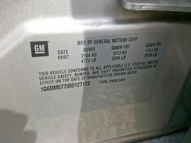 1G6DM577980127172 - 2008 CADILLAC CTS SILVER photo 10