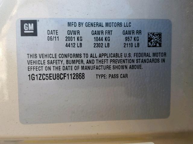 1G1ZC5EU8CF112868 - 2012 CHEVROLET MALIBU 1LT 棕色 照片 10