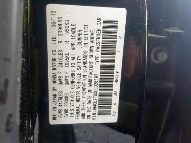 JH4CU2F6XCC026597 - 2012 ACURA TSX TECH BLACK photo 10