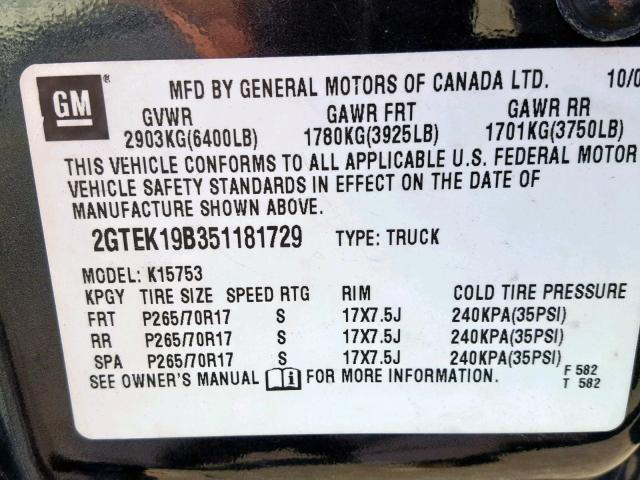 2GTEK19B351181729 - 2005 GMC NEW SIERRA GRAY photo 10