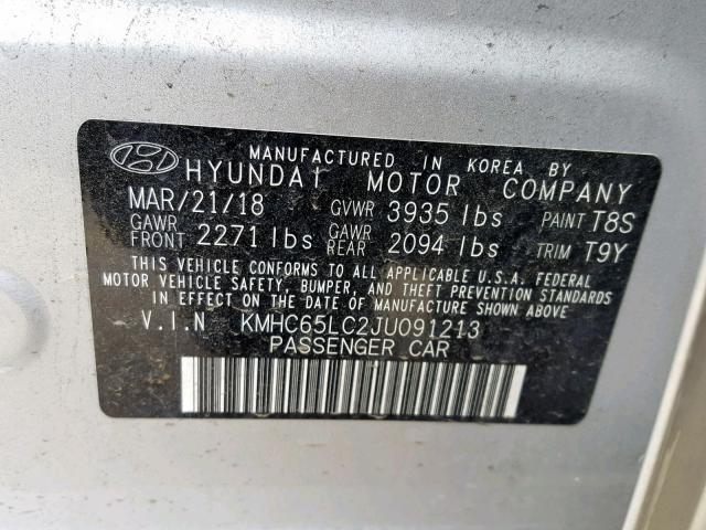 KMHC65LC2JU091213 - 2018 HYUNDAI IONIQ BLUE SILVER photo 10