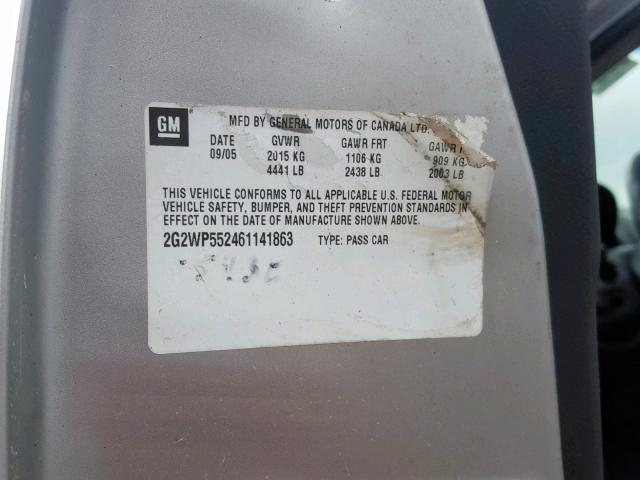 2G2WP552461141863 - 2006 PONTIAC GRAND PRIX SILVER photo 10