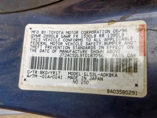 JT2AC52L9T0187056 - 1996 TOYOTA TERCEL STD BLUE photo 10