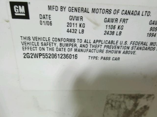2G2WP552061236016 - 2006 PONTIAC GRAND PRIX WHITE photo 10
