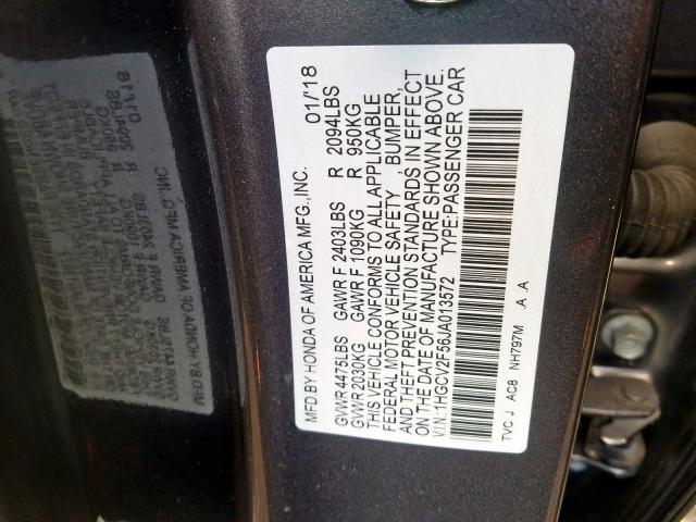 1HGCV2F56JA013572 - 2018 HONDA ACCORD EXL  photo 10