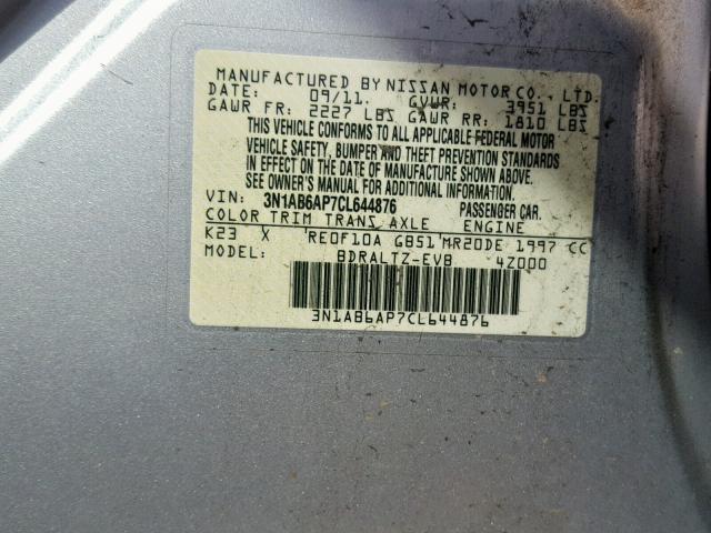 3N1AB6AP7CL644876 - 2012 NISSAN SENTRA 2.0 SILVER photo 10