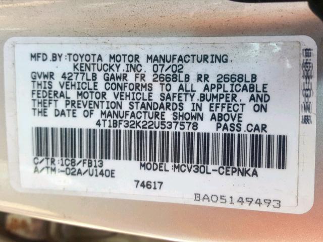 4T1BF32K22U537578 - 2002 TOYOTA CAMRY LE SILVER photo 10