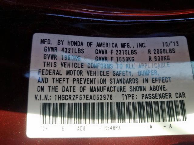 1HGCR2F57EA053976 - 2014 HONDA ACCORD SPORT  photo 10