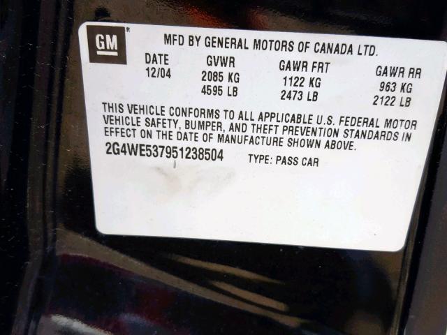 2G4WE537951238504 - 2005 BUICK LACROSSE C BLACK photo 10