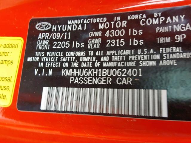 KMHHU6KH1BU062401 - 2011 HYUNDAI GENESIS CO RED photo 10