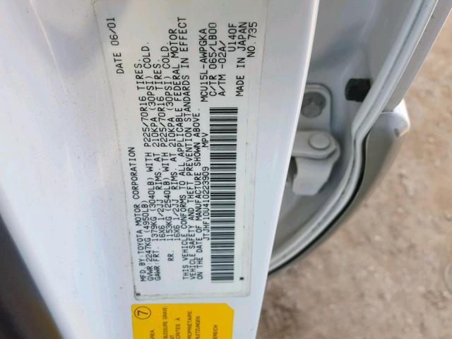 JTJHF10U410223909 - 2001 LEXUS RX 300 WHITE photo 10