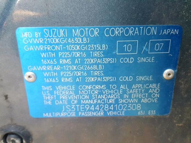 JS3TE944284102308 - 2008 SUZUKI GRAND VITA BLUE photo 10