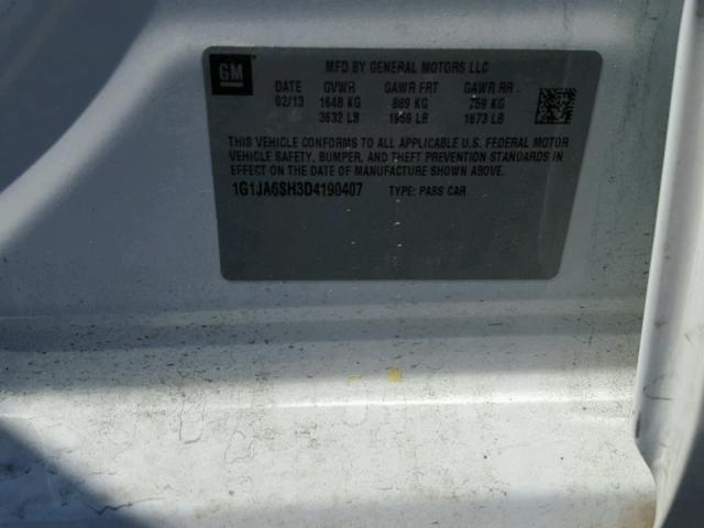 1G1JA6SH3D4190407 - 2013 CHEVROLET SONIC LS 白色 照片 10