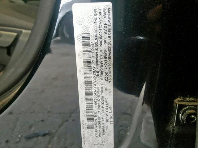 3VW2K7AJ5BM394109 - 2011 VOLKSWAGEN JETTA BASE 黑色 照片 10