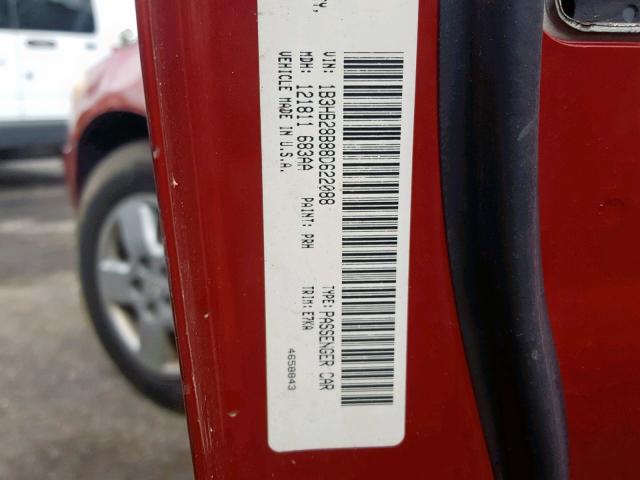 1B3HB28B88D622088 - 2008 DODGE CALIBER RED photo 10