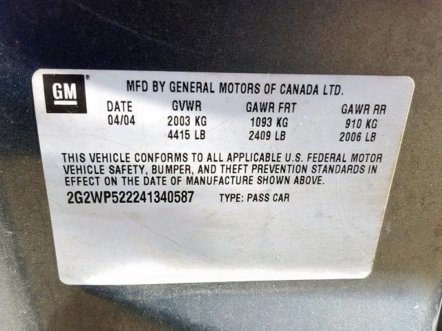 2G2WP522241340587 - 2004 PONTIAC GRAND PRIX 灰色 照片 10