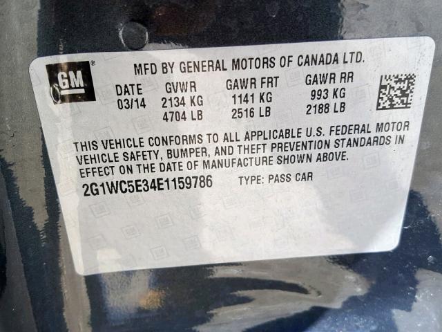 2G1WC5E34E1159786 - 2014 CHEVROLET IMPALA LIM GRAY photo 10