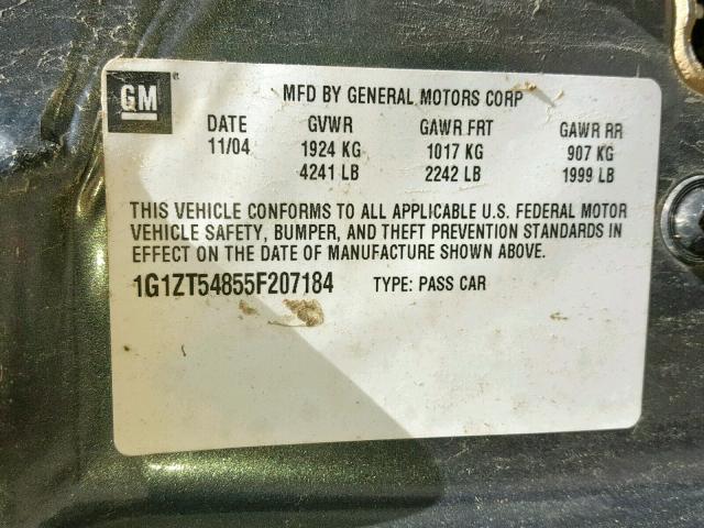 1G1ZT54855F207184 - 2005 CHEVROLET MALIBU LS GREEN photo 10