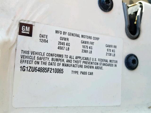 1G1ZU64885F210065 - 2005 CHEVROLET MALIBU MAX 白色 照片 10