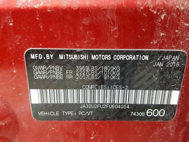 JA32U2FU2FU604054 - 2015 MITSUBISHI LANCER ES RED photo 10