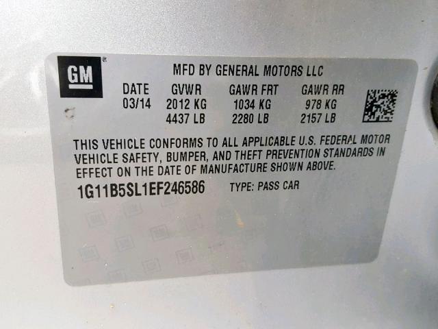 1G11B5SL1EF246586 - 2014 CHEVROLET MALIBU LS SILVER photo 10