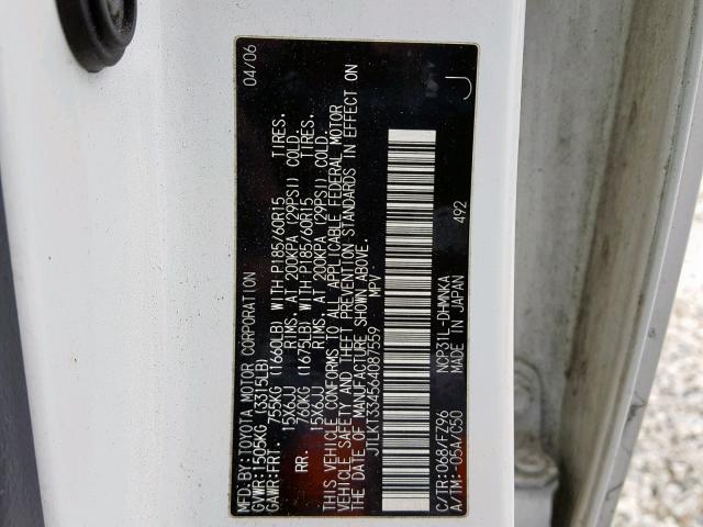 JTLKT334564087559 - 2006 TOYOTA SCION XB 白色 照片 10