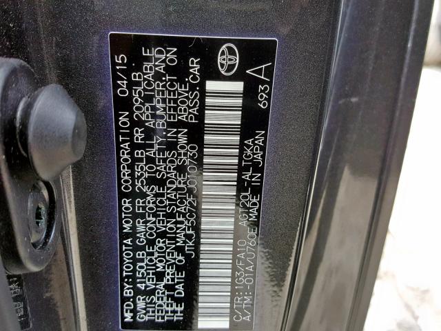 JTKJF5C72FJ010730 - 2015 TOYOTA SCION TC ნაცრისფერი ფოტო 10