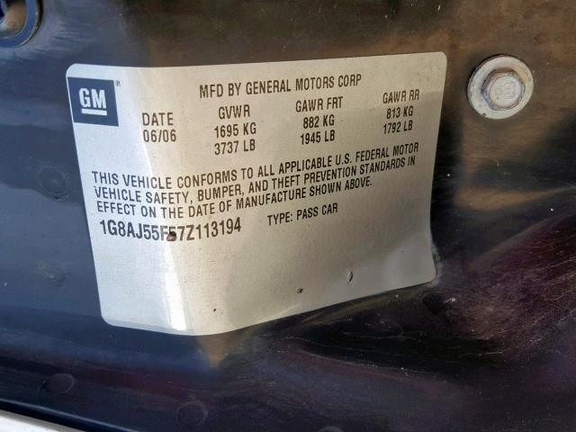 1G8AJ55F57Z113194 - 2007 SATURN ION LEVEL WHITE photo 10