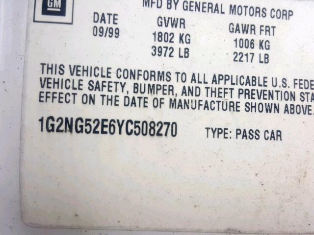 1G2NG52E6YC508270 - 2000 PONTIAC GRAND AM S WHITE photo 10