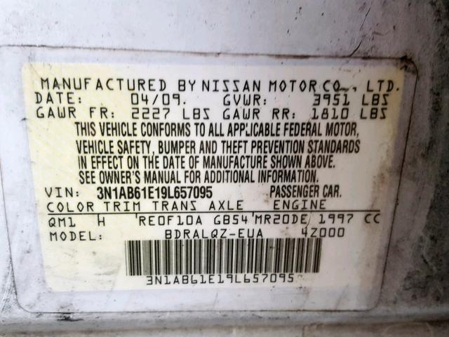 3N1AB61E19L657095 - 2009 NISSAN SENTRA 2.0 WHITE photo 10