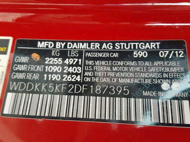 WDDKK5KF2DF187395 - 2013 MERCEDES-BENZ E 350 RED photo 10