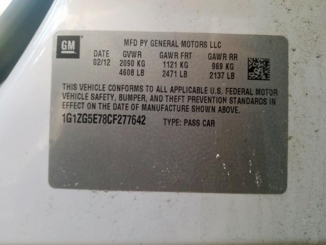 1G1ZG5E78CF277642 - 2012 CHEVROLET MALIBU LTZ  ფოტო 10