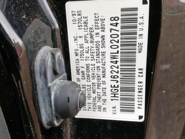 1HGEJ6224WL020748 - 1998 HONDA CIVIC DX BLACK photo 10