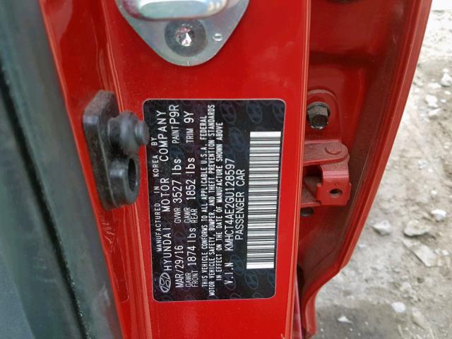 KMHCT4AE2GU128597 - 2016 HYUNDAI ACCENT SE RED photo 10