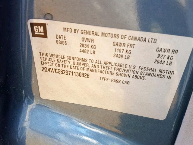 2G4WC582971130826 - 2007 BUICK LACROSSE C BLUE photo 10