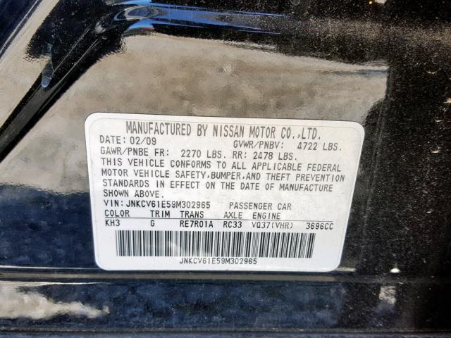 JNKCV61E59M302965 - 2009 INFINITI G37 BASE BLACK photo 10